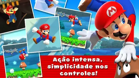 Mario a correr sobre plataformas num mundo colorido